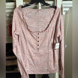 Free People Pink Heathered Long Sleeve Top NWT